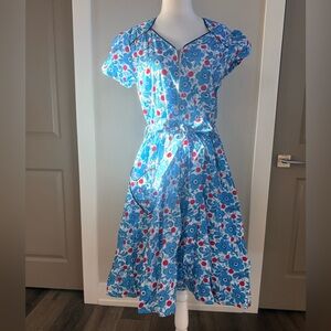 Bernie Dexter Blue and Red Floral Midi Dress